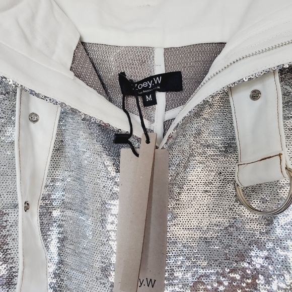 FINAL SALE Silver Sequin Belted Holiday Bling Cosplay NYE Mini Skirt - Picture 10 of 13